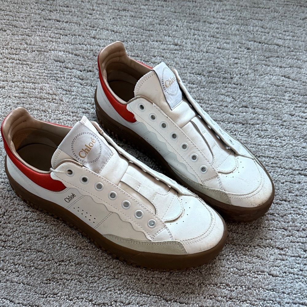 Chloé White and Orange Sneakers